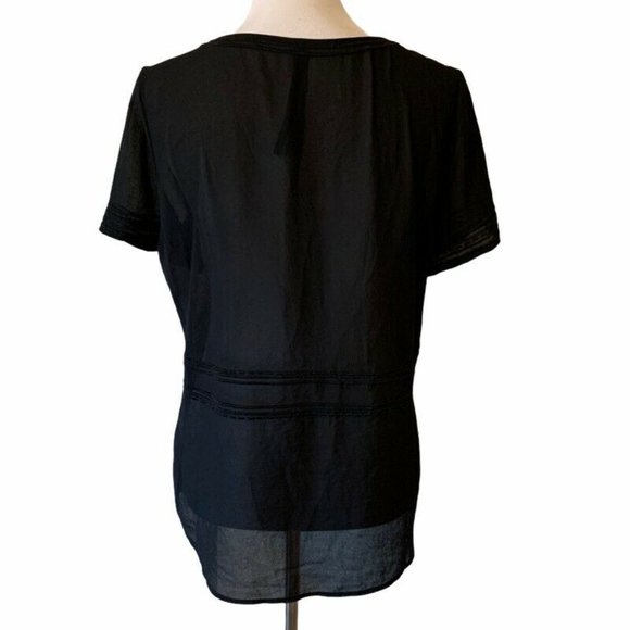 Renee C Womens Blouse Black Textured Short Sleeves - Picture 2 of 6